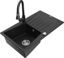 Graniidist köögivalamu Mexen Cesar 6514-77-670101-70, 77.5 x 47 x 19 cm, must, koos segisti ja sifooniga