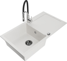 Graniitköögivalamu Mexen Leo 6501-20-73450-07-B, 90 x 50 x 19 cm, valge/must/kroom, segisti ja sifooniga
