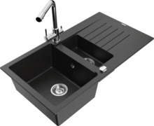 Graniidist köögivalamu Mexen Matias 6502-73-671600-0, 90 x 50.5 x 20 cm, must/hõbe metallic, segisti ja sifooniga