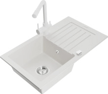 Graniidist köögivalamu Mexen Pablo 6510-20-671600-20, 75 x 43 x 16.1 cm, valge, koos segisti ja sifooniga