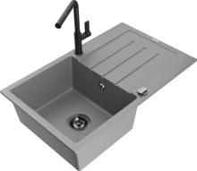Graniidist köögivalamu Mexen Bruno 6513-71-670401-70-B, 79 x 49 x 20 cm, hall/must, koos segisti ja sifooniga