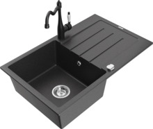 Graniidist köögivalamu Mexen Bruno 6513-76-670700-70, 79.5 x 49.5 x 20 cm, must granite, segisti ja sifooniga
