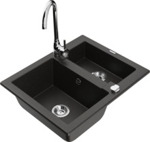 Graniidist köögivalamu Mexen Carlos 6518-75-670200-00, 58 x 47 x 17.7 cm, must/kuldne metallic, segisti ja sifooniga