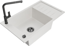 Graniidist köögivalamu Mexen Elias 6511-20-670401-70-B, 79.5 x 48 x 20 cm, valge/must, segisti ja sifooniga