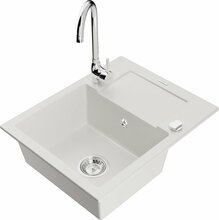 Graniidist köögivalamu Mexen Enzo 6506-20-670200-00, 57 x 46 x 17 cm, valge, koos segisti ja sifooniga