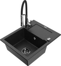 Graniidist köögivalamu Mexen Enzo 6506-73-73450-07-B, 57 x 46 x 17 cm, must/hõbe metallic, segisti ja sifooniga