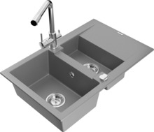 Graniidist köögivalamu Mexen Gaspar 6507-71-671600-00, 73 x 47 x 17.7 cm, hall/kroom, segisti ja sifooniga