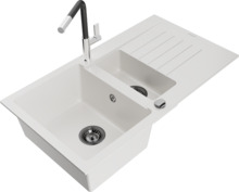 Graniidist köögivalamu Mexen Matias 6502-20-670401-07-B, 90 x 50.5 x 20 cm, valge/must/kroom, segisti ja sifooniga
