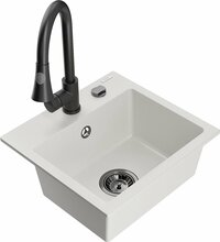 Graniidist köögivalamu Mexen Milo 6505-20-670101-70, 43.5 x 41 x 17.1 cm, valge/must, segisti ja sifooniga