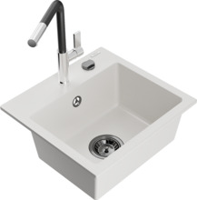 Graniidist köögivalamu Mexen Milo 6505-20-670401-07-B, 43.5 x 41 x 17.1 cm, valge/must/kroom, segisti ja sifooniga