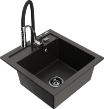 Graniidist köögivalamu Mexen Vito 6503-75-73450-07-B, 52 x 49 x 21 cm, must/kuldne metallic, segisti ja sifooniga