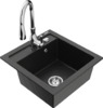 Graniitvalamu Mexen Vito 6503-73-672601-00, 49 x 52 x 21 cm, must/hõbedane metallic, koos segisti ja sifooniga