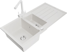 Graniidist köögivalamu Mexen Andres 6515-20-671600-20, 100 x 50 x 20 cm, valge, koos segisti ja sifooniga