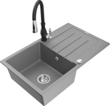 Graniidist köögivalamu Mexen Bruno 6513-71-672601-70, 79.5 x 49.5 x 20 cm, hall/must, koos segisti ja sifooniga