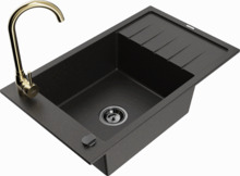 Graniidist köögivalamu Mexen Elias 6511-75-670200-50-B, 79.5 x 48 x 20 cm, must/kuldne, segisti ja sifooniga