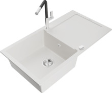 Graniidist köögivalamu Mexen Leo 6501-20-670401-07, 90 x 50 x 19 cm, valge, koos segisti ja sifooniga