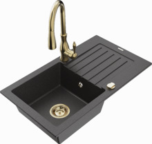 Graniidist köögivalamu Mexen Pablo 6510-76-672601-50, 75 x 43 x 16.1 cm, must granite/gold, segisti ja sifooniga