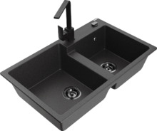Graniidist köögivalamu Mexen Tomas 6516-76-670300-70-B, 80 x 50 x 19 cm, must täpiline, segisti ja sifooniga