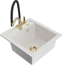 Graniidist köögivalamu Mexen Vito 6503-20-671701-57-G, 52 x 49 x 21 cm, valge/must/gold, segisti ja sifooniga