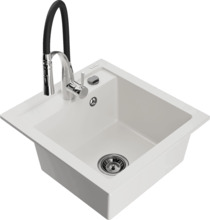 Graniidist köögivalamu Mexen Vito 6503-20-73450-07-B, 49 x 52 x 21 cm, valge/must/kroom, koos segisti ja sifooniga