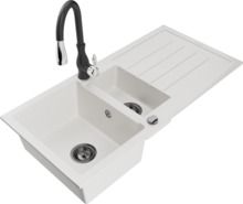 Graniidist köögivalamu Mexen Andres 6515-20-672601-70, 100 x 50 x 20 cm, valge/must, segisti ja sifooniga