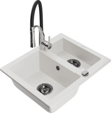 Graniidist köögivalamu Mexen Carlos 6518-20-73450-07-B, 58.2 x 47.5 x 17.7 cm, valge/must/kroom, koos segisti ja sifooniga