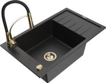 Graniidist köögivalamu Mexen Elias 6511-73-73450-57-G, 79 x 48 x 20 cm, must/metallik hõbe, segisti ja sifooniga