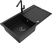Graniidist köögivalamu Mexen Leo 6501-77-670401-70-B, 80 x 50 x 19 cm, must, koos segisti ja sifooniga