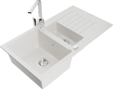 Graniidist köögivalamu Mexen Matias 6502-20-670300-00, 90 x 50.5 x 20 cm, valge/kroom, segisti ja sifooniga