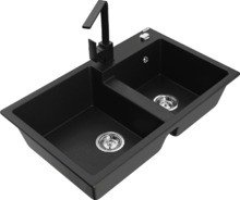 Graniidist köögivalamu Mexen Tomas 6516-77-670300-70, 80 x 50 x 19 cm, must, segisti ja sifooniga
