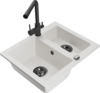 Graniidist köögivalamu Mexen Carlos 6518-20-671600-70, 58.2 x 47.5 x 17.7 cm, valge/must, koos segisti ja sifooniga