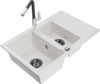 Graniidist köögivalamu Mexen Gaspar 6507-20-670401-07-B, 73 x 47 x 17.7 cm, valge/must/chrome, koos segisti ja sifooniga