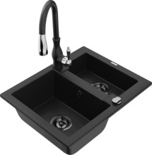 Graniidist köögivalamu Mexen Carlos 6518-77-672601-70-B, 58.2 x 47.5 x 17.7 cm, must, koos segisti ja sifooniga