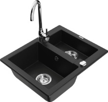 Graniidist köögivalamu Mexen Carlos 6518581500-77+670200-00, 58 x 47 x 17.7 cm, must/kroom, segisti ja sifooniga