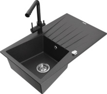 Graniidist köögivalamu Mexen Cesar 6514-76-671600-70, 77.5 x 47 x 20 cm, must granite, segisti ja sifooniga