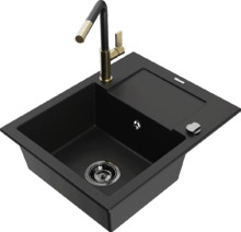 Graniidist köögivalamu Mexen Enzo 6506-77-670401-57-B, 57.6 x 46.5 x 17.4 cm, must, koos segisti ja sifooniga