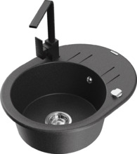 Graniidist köögivalamu Mexen Kevin 6517-76-670300-70, 58.6 x 45.8 x 18 cm, must täpiline, koos segisti ja sifooniga