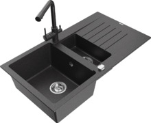 Graniidist köögivalamu Mexen Matias 6502-76-671600-76, 90 x 50.5 x 20 cm, must täpiline, segisti ja sifooniga