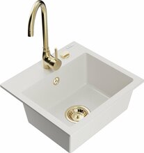 Graniidist köögivalamu Mexen Milo 6505-20-670200-50, 43.5 x 41 x 17.1 cm, valge, koos segisti ja sifooniga