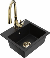 Graniidist köögivalamu Mexen Milo 6505-77-672601-50, 43 x 41 x 17.1 cm, must/kuldne, segisti ja sifooniga