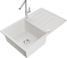 Graniidist köögivalamu Mexen Bruno 6513-20-670401-00, 79 x 49 x 20 cm, valge, koos segisti ja sifooniga