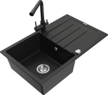 Graniidist köögivalamu Mexen Bruno 6513-77-671600-70, 79.5 x 49.5 x 20 cm, must, segisti ja sifooniga