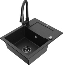 Graniidist köögivalamu Mexen Enzo 6506-73-670101-70-B, 57.6 x 46.5 x 17.4 cm, must/hõbe metallic, segisti ja sifooniga