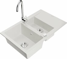 Graniidist köögivalamu Mexen Gaspar 6507-20-670200-00, 73.7 x 47.5 x 17.7 cm, valge, koos segisti ja sifooniga
