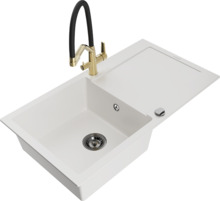 Graniidist köögivalamu Mexen Leo 6501-20-671701-57-B, 90 x 50 x 19 cm, valge, koos segisti ja sifooniga