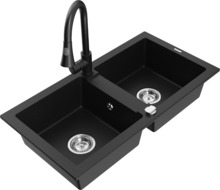 Graniidist köögivalamu Mexen Mario 6504-77-670101-70, 82 x 43.6 x 16.1 cm, must, koos segisti ja sifooniga