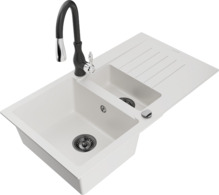 Graniidist köögivalamu Mexen Matias 6502-20-672601-70, 90 x 50.5 x 20 cm, valge/must, segisti ja sifooniga