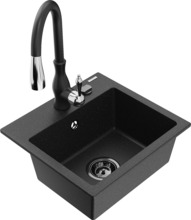 Graniidist köögivalamu Mexen Milo 6505-73-672601-70-B, 43 x 41 x 17.1 cm, must/hõbe, segisti ja sifooniga