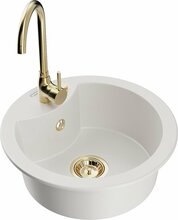 Graniidist köögivalamu Mexen Diego 6512-20-670200-50, 48 x 48 x 16 cm, valge, koos segisti ja sifooniga