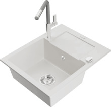 Graniidist köögivalamu Mexen Enzo 6506-20-670401-06, 57 x 46 x 17 cm, valge/hall, koos segisti ja sifooniga
